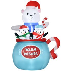 5ft Christmas Inflatables Outdoor Decorations Blessed Polar Bear and Penguins in the Cup, Blow-Up LED Yard Christmas Decor for Garden, Lawn, Par (Option: Blue-240x120x240 mm)